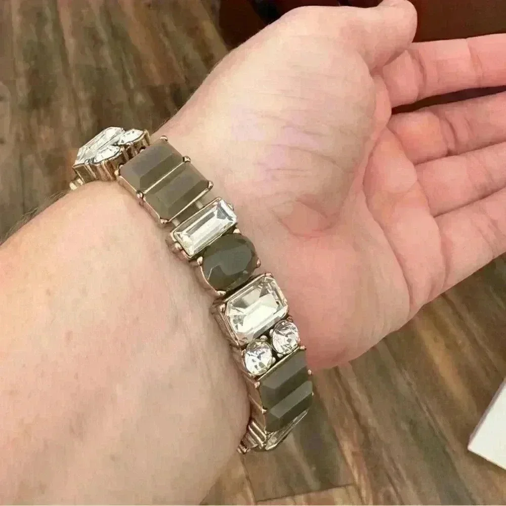 J.crew grey stone and‎ crystal stretch bracelet
